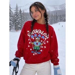 Vintage Winter Snow Plow Bear Snow Ski Bear Skier Red Tultex Sweatshirt Sz.XL